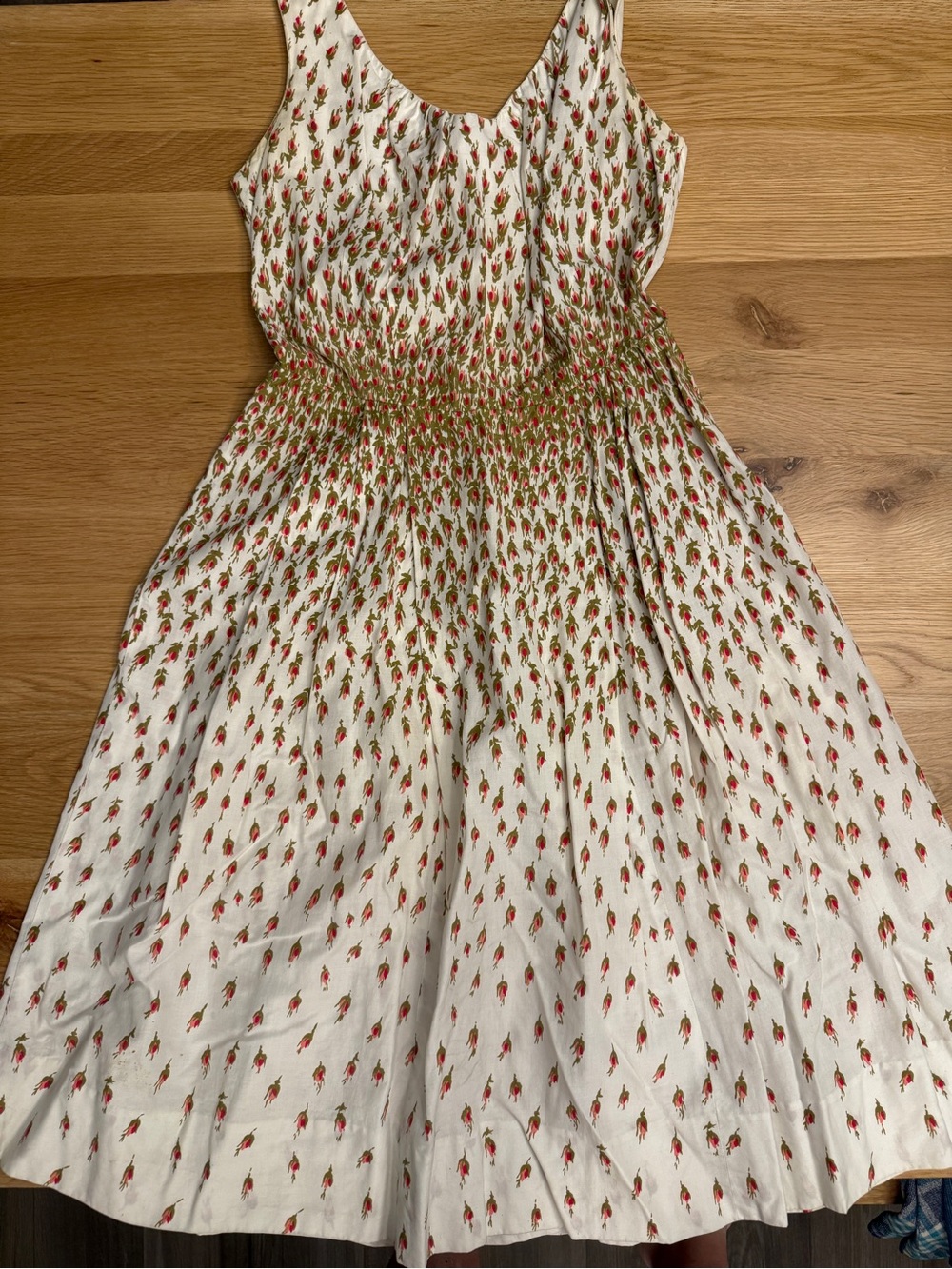 Cream Mini Dress Sundress with Red Floral Print